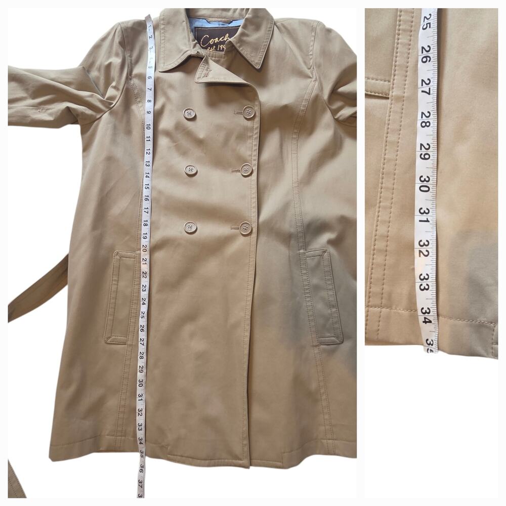 Coach Trench Coat Double Breasted, Belted, above the knee length, sz XL Tan - Picture 8 of 13